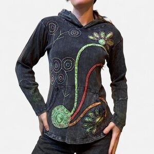 Rising international boho hippie hoodie with spiral designs